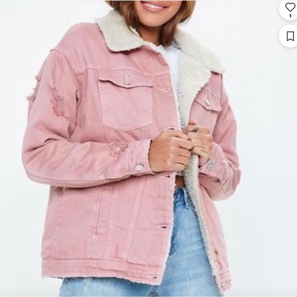 missguided Pink Borg Lined Denim Jacket - Picture 2 of 8